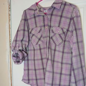 Pendleton Purple Plaid Blouse Size Large